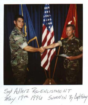 Me Sgt Adlerz & Captain Fahey at my  re-enlistment May 1996