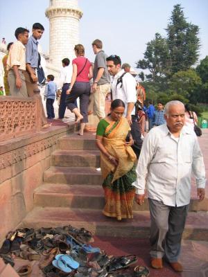 All shoes off before entering the Taj