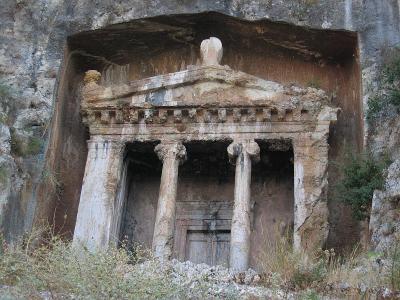 Going up for a closer look at this famous lycian rock tomb