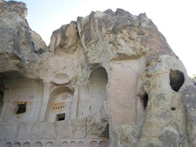 Entrance to Goreme Open Air Museum's Karanlik (cave) Church in Cappadocia