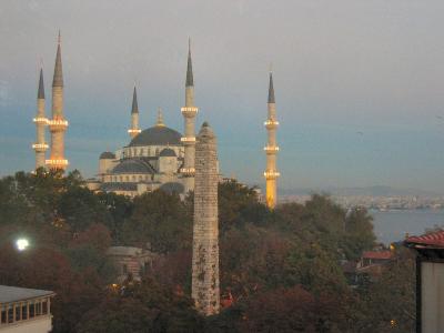 As last light fades, Blue Mosque lights take over.