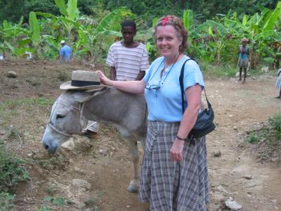 Janic with hat on donkey