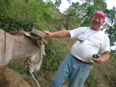 Jerry with his hat on the donkey