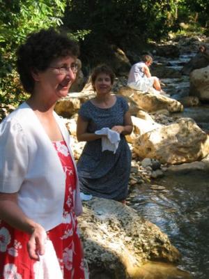 at the creek to wash up for church dedication service
