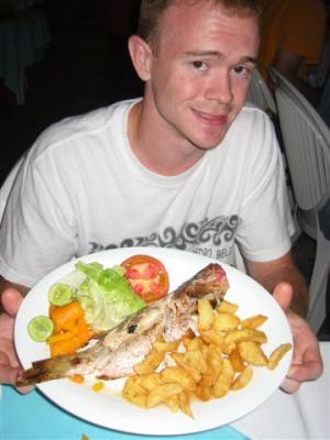 Matt with his fish (Thursday night meal)