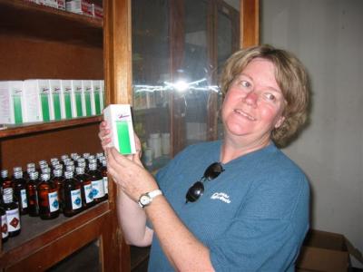 Jean checking out the pharmacy
