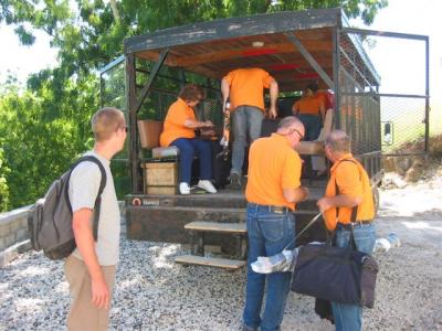 getting on the truck for the last ride to the airport