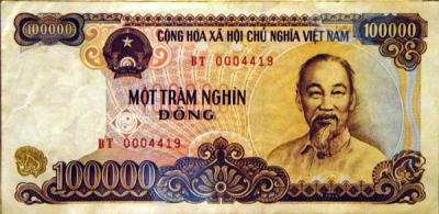 Ho Chi Minh on 100,000 Dong note