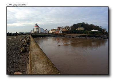 Fishermans village - Portishead - lighthouse style building from Portishead Pier 2 copy.jpg