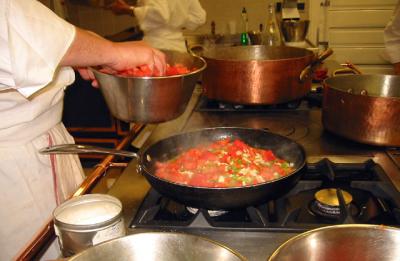 Cooking the piperade