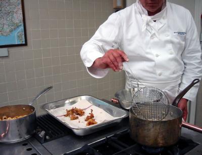 Deep fry squid tentacles in tempura