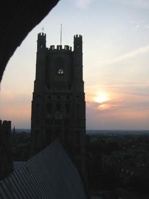The cathedral tower at sunset