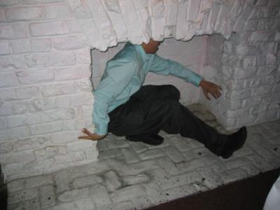 tim breakdancing in the fireplace