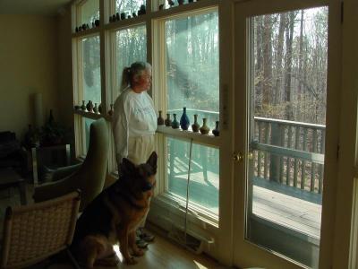 Nancy & Siegfried ilooking out on our deck