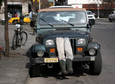 Fixing the Jeep on Greenwich Avenue, NYC