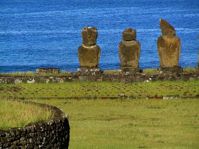 The stonework in front is an Ahu, platform for moai