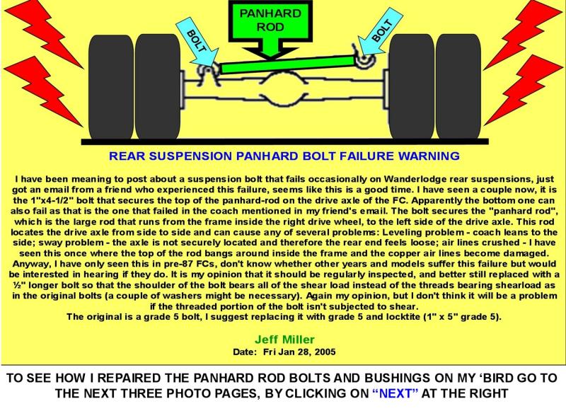 REAR SUSPENSION PANHARD ROD BOLT FAILURE WARNING