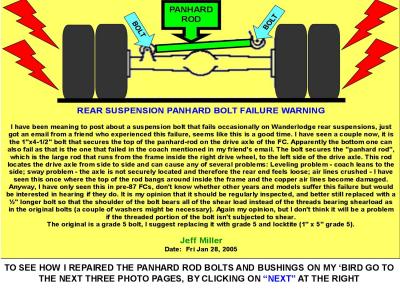 REAR SUSPENSION PANHARD ROD BOLT FAILURE WARNING
