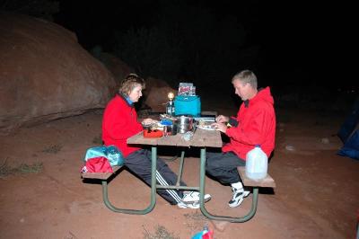 Evening meal in the Needles Outpost campground