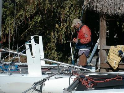 Rick White preparing a boat to sail