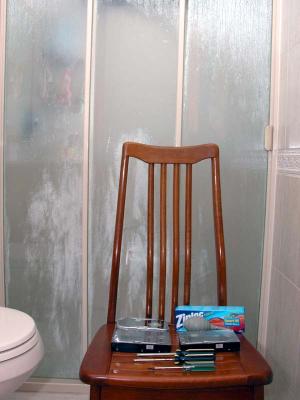 Shower is on, bathroom misting up nicely