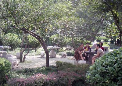 Family in a park garden