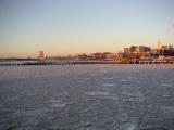 Looking uptown at a frozen Hudson, NY