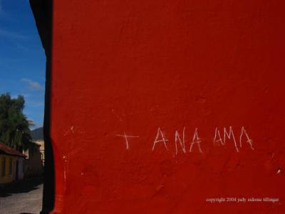 red wall, antigua, guatemala