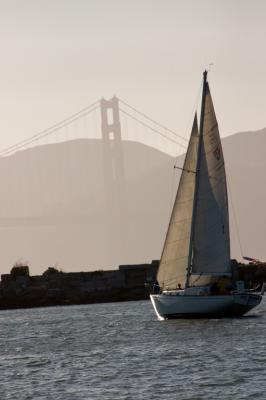 Golden gate and sail boat