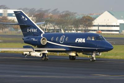 Dassault Falcon 20DC of FR Aviation taxies out enroute Bournemouth