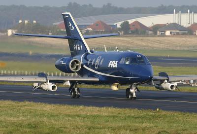 FR Aviation Falcon 20 sporting a smart new all over dark blue colour scheme
