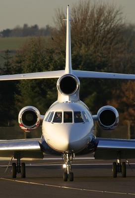 Privately-owned Dassault Falcon 50 shows off its sleek head-on profile