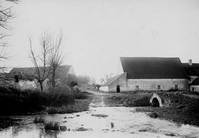 OLD PHOTO  #  3   Barns and houses  with stream.