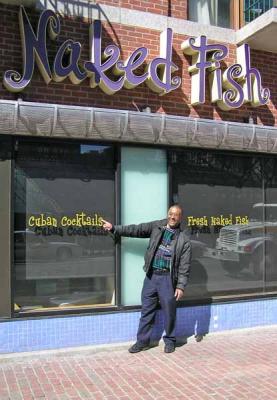 Fred outside the Naked Fish, Boston