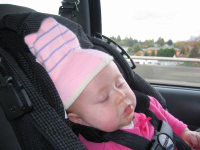 Tays out after a long day  of  driving to the mountains and pumpkin patch
