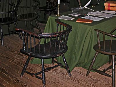 Chair reserved for Ben Franklin during the Constitutional Convention, 1787