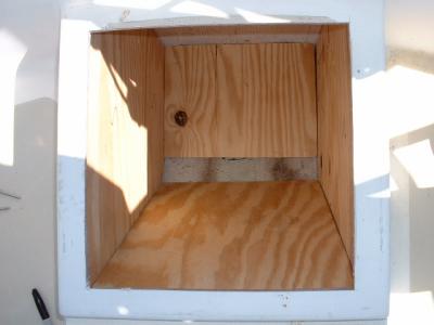 Locker boxed in with plywood