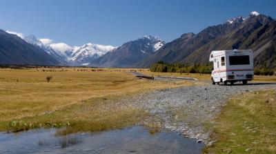 Our campervan on road to Mt Cook