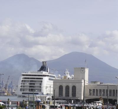 Naples with Versuvius in the background.