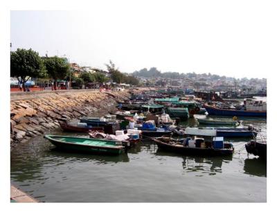sampans docked along Cheung Chau's waterfront