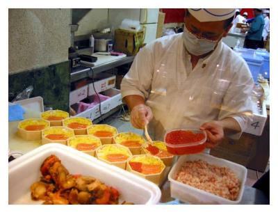 Japanese bento in preparation