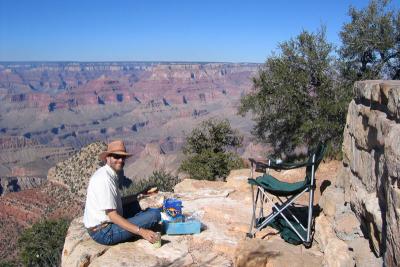 Jim preparing lunch on the Canyon edge (what a perfect spot!)