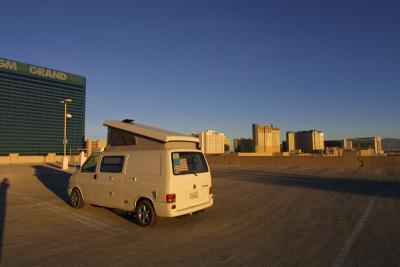 Our first camp site -- the roof of the MGM Grand!!