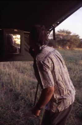 Peter shaving: first morning in Serengeti.