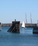 Sailboat approaching Vineyard Docks