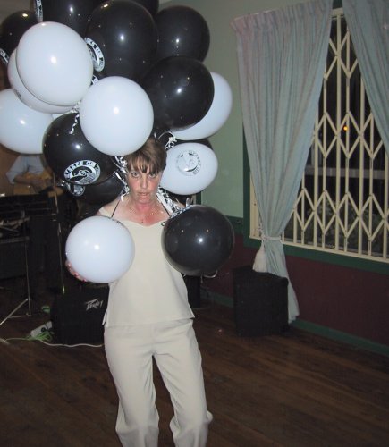 Joy doing the balloon dance.
