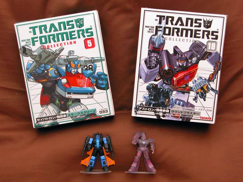 18th March 05 purchase. #5 Smokescreen, #18 Soundblaster, SCF PVC Act 3 Chase Reincarnation of Megatron, Act 6 Chase Dirge