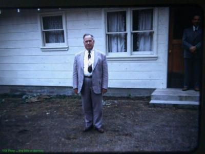 U S Tharpe and Vep Ellis in dorway Taken at the Florida Church of God Campgrounds in the 50's