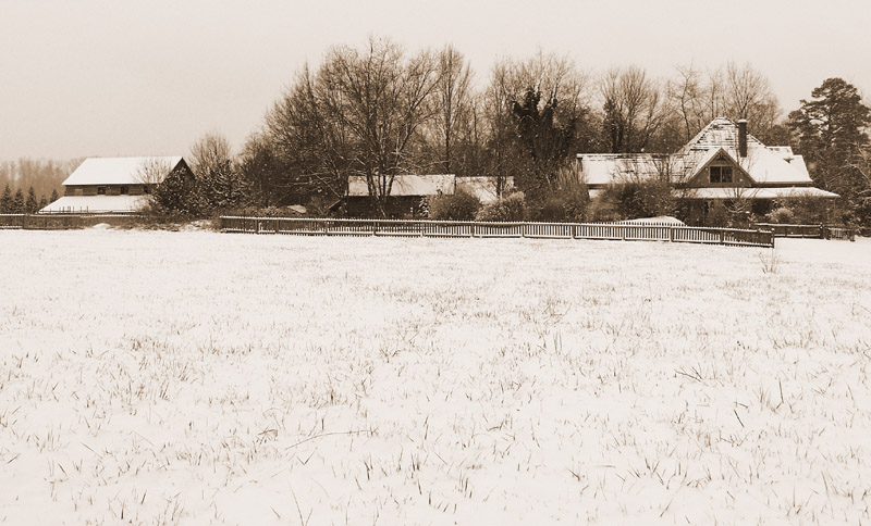 Snow on the Farm, sepia