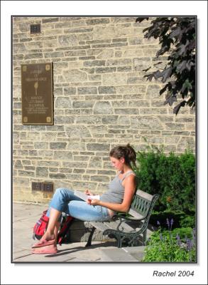 A girl was reading at university of toronto